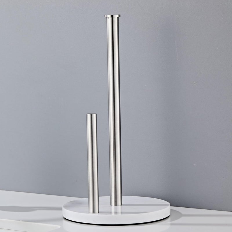 KUUBTH Brushed Nickel Paper Towel Holder,Stainless Steel Paper Towel Holder for Kitchen Roll Organize, Standard or Jumbo-Sized Roll Paper, Countertop Roll Dispenser with Marble Base - Image 2